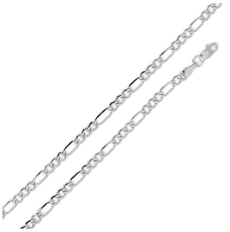 .925 Sterling Silver Rhodium Plated Flat Light Weight Figaro Chain