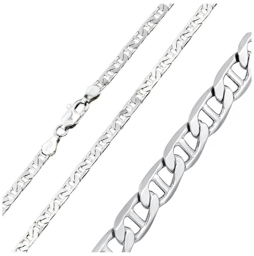 .925 Sterling Silver High Polished Flat Marina Link Bracelet, <b>size: 7</b>