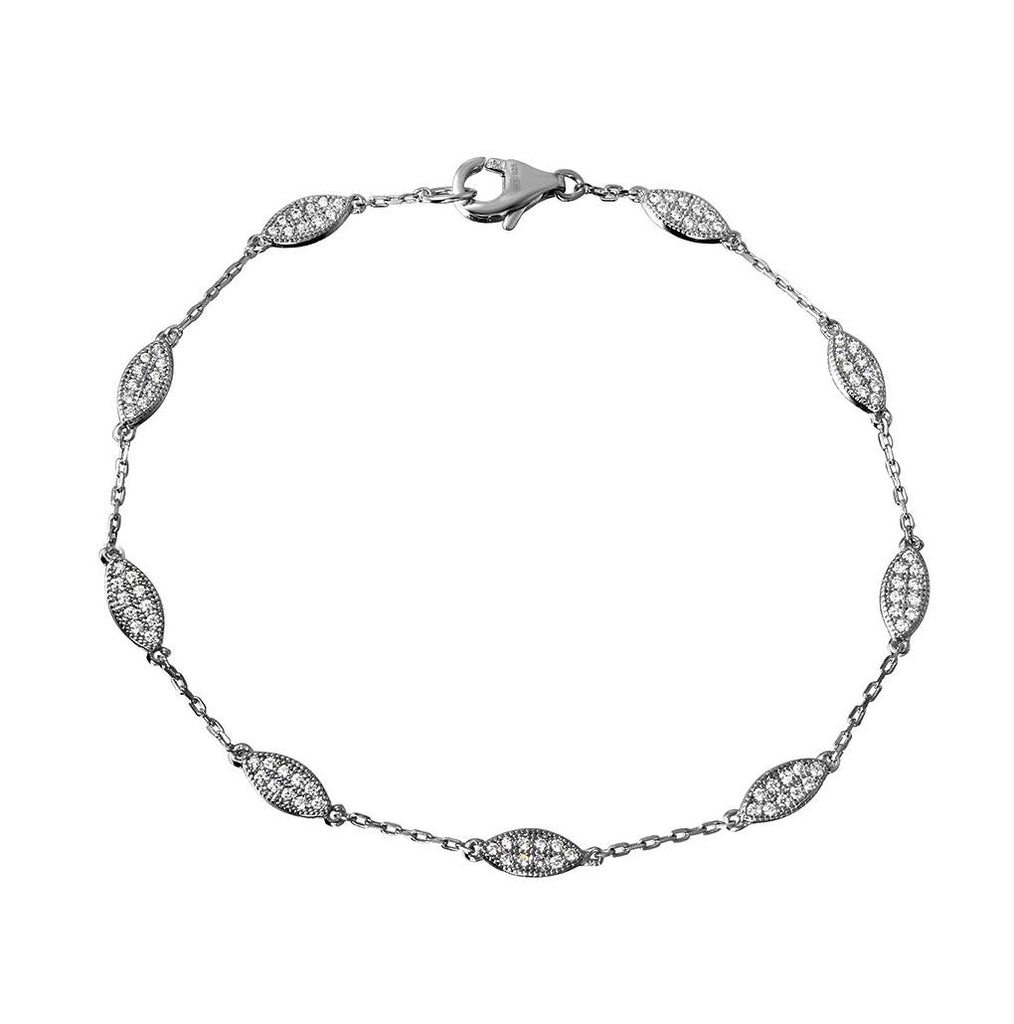 .925 Sterling Silver Rhodium Plated Cz Teardrop Link Bracelet