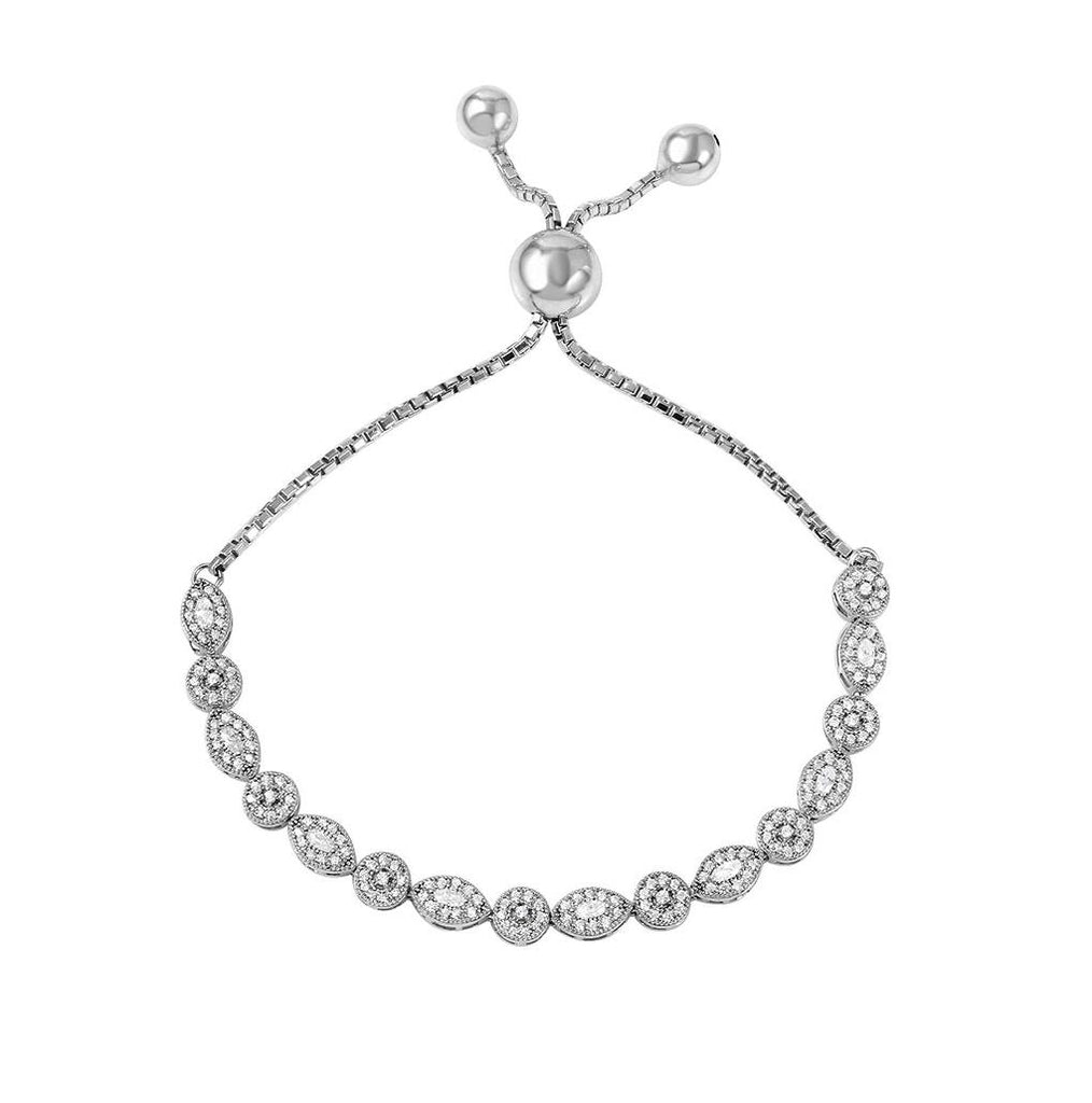 .925 Sterling Silver Rhodium Plated Multi Shape Micro Pave Lariat Bracelet