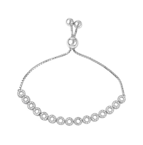 .925 Sterling Silver Rhodium Plated Bubble Bracelet With Bead Lariat Lock