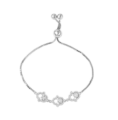 .925 Sterling Silver Rhodium Plated Open Cz Hamsa Hand Lariat Bracelet