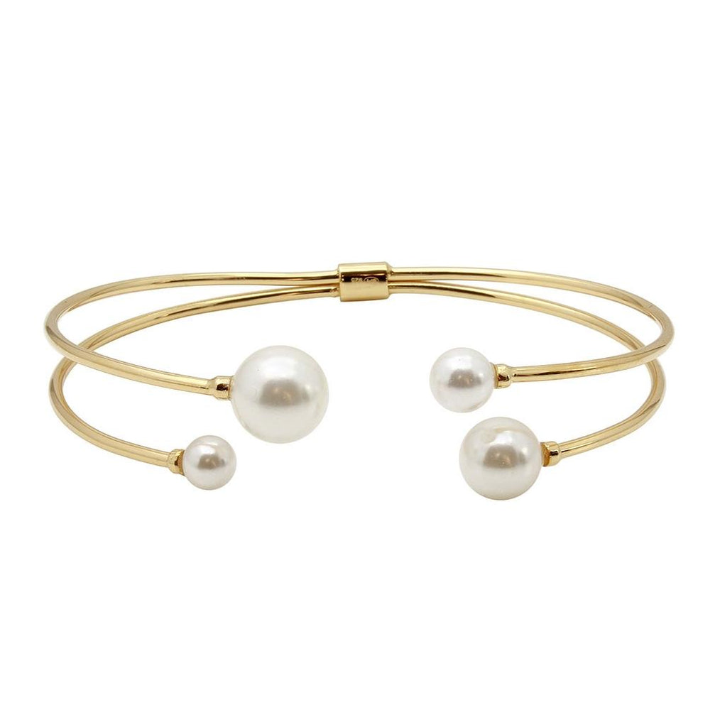 .925 Sterling Silver Gold Plated Synthetic Pearl Bangle Bracelet