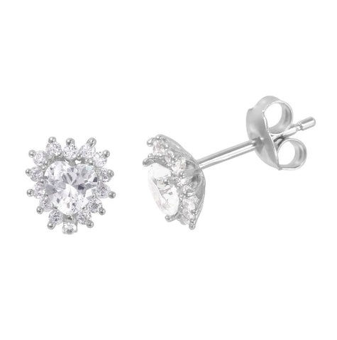 .925 Sterling Silver Rhodium Plated Cz Heart Stud Earrings