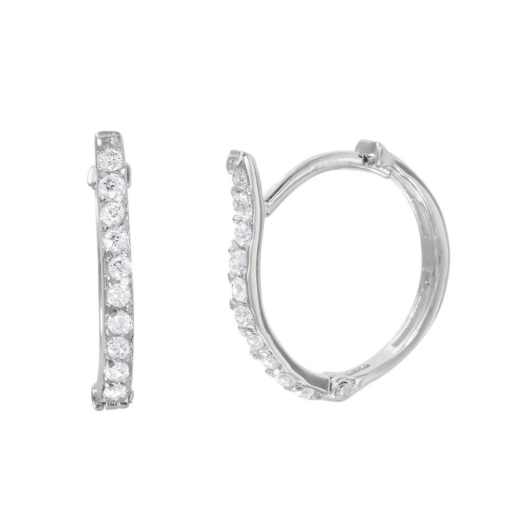 .925 Sterling Silver Rhodium Plated Cz Hoop Earrings