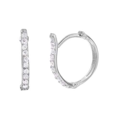 .925 Sterling Silver Rhodium Plated Cz Hoop Earrings