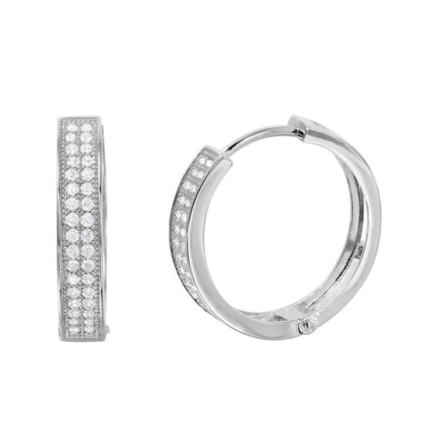 .925 Sterling Silver Rhodium Plated Cz Huggies Hoop Earrings