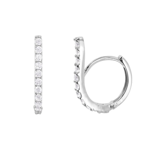 .925 Sterling Silver Rhodium Plated Swoop Cz Hoop Earrings