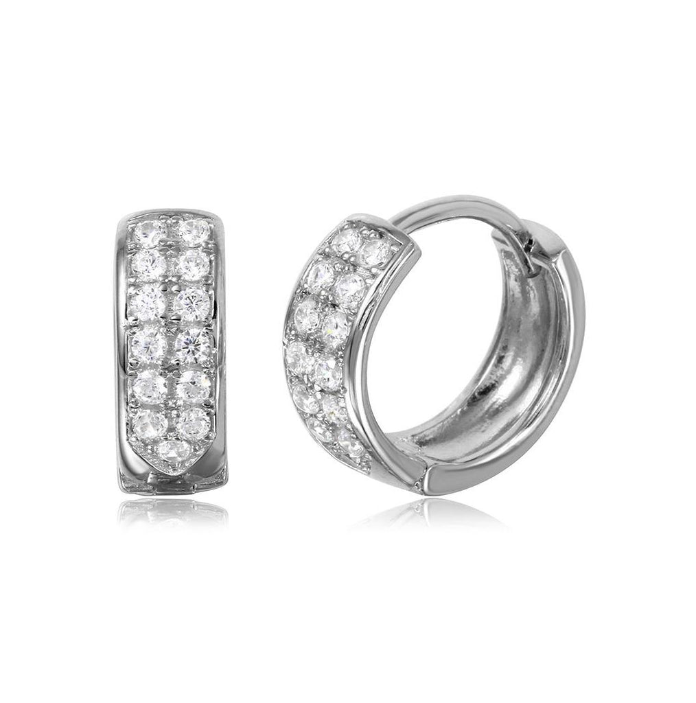 .925 Sterling Silver Rhodium Plated Cz Hoop Earrings