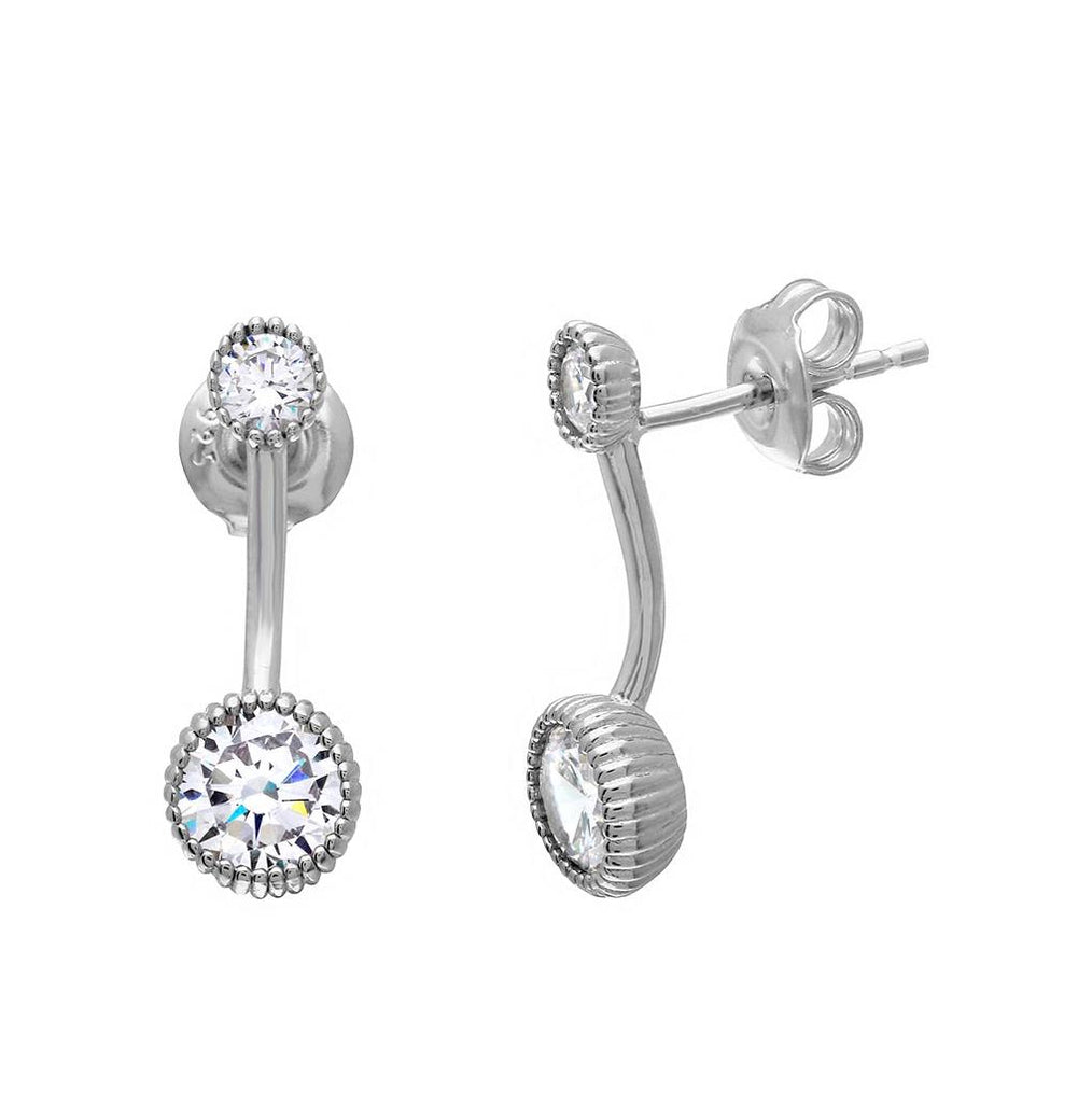 .925 Sterling Silver Rhodium Plated Double Cz Drop Earrings