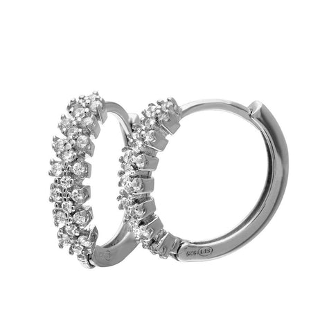 .925 Sterling Silver Rhodium Plated Cz Hoop Earrings