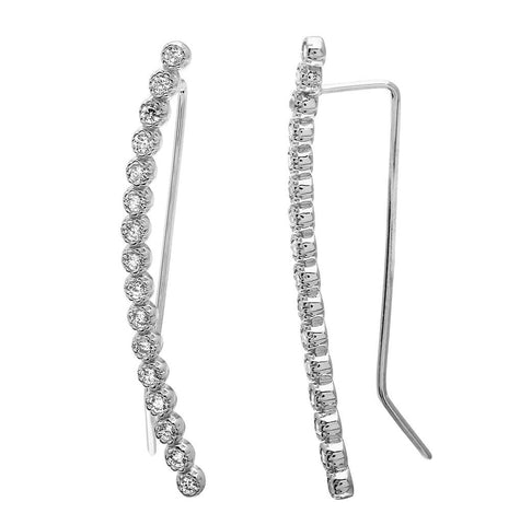 .925 Sterling Silver Rhodium Plated Cz Bubble Climbing Earrings