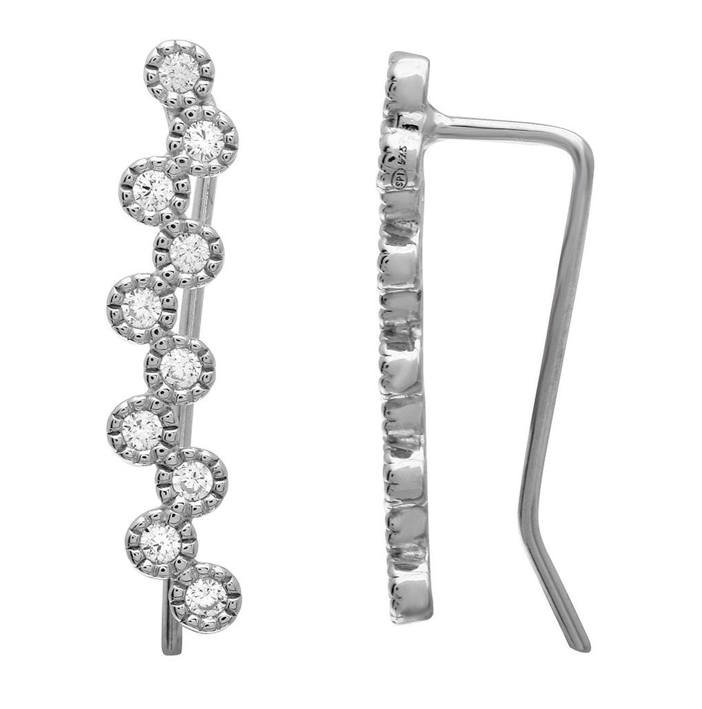 .925 Sterling Silver Rhodium Plated Cz Bubble Climbing Earrings