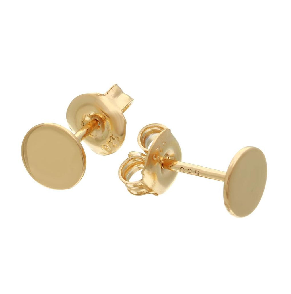 .925 Sterling Silver Gold Plated Disc Stud Earrings