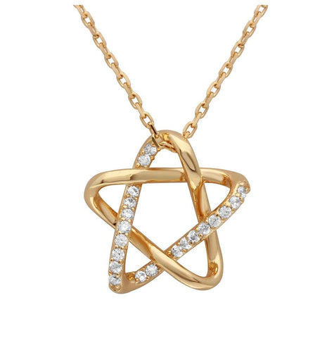 .925 Sterling Silver Gold Plated Intertwined Star Pendant With Chain