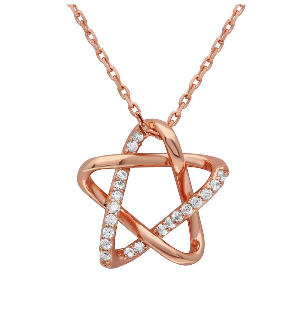 .925 Sterling Silver Rose Gold Plated Intertwined Star Pendant With Chain