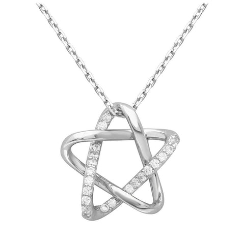 .925 Sterling Silver Rhodium Plated Intertwined Star Pendant With Chain