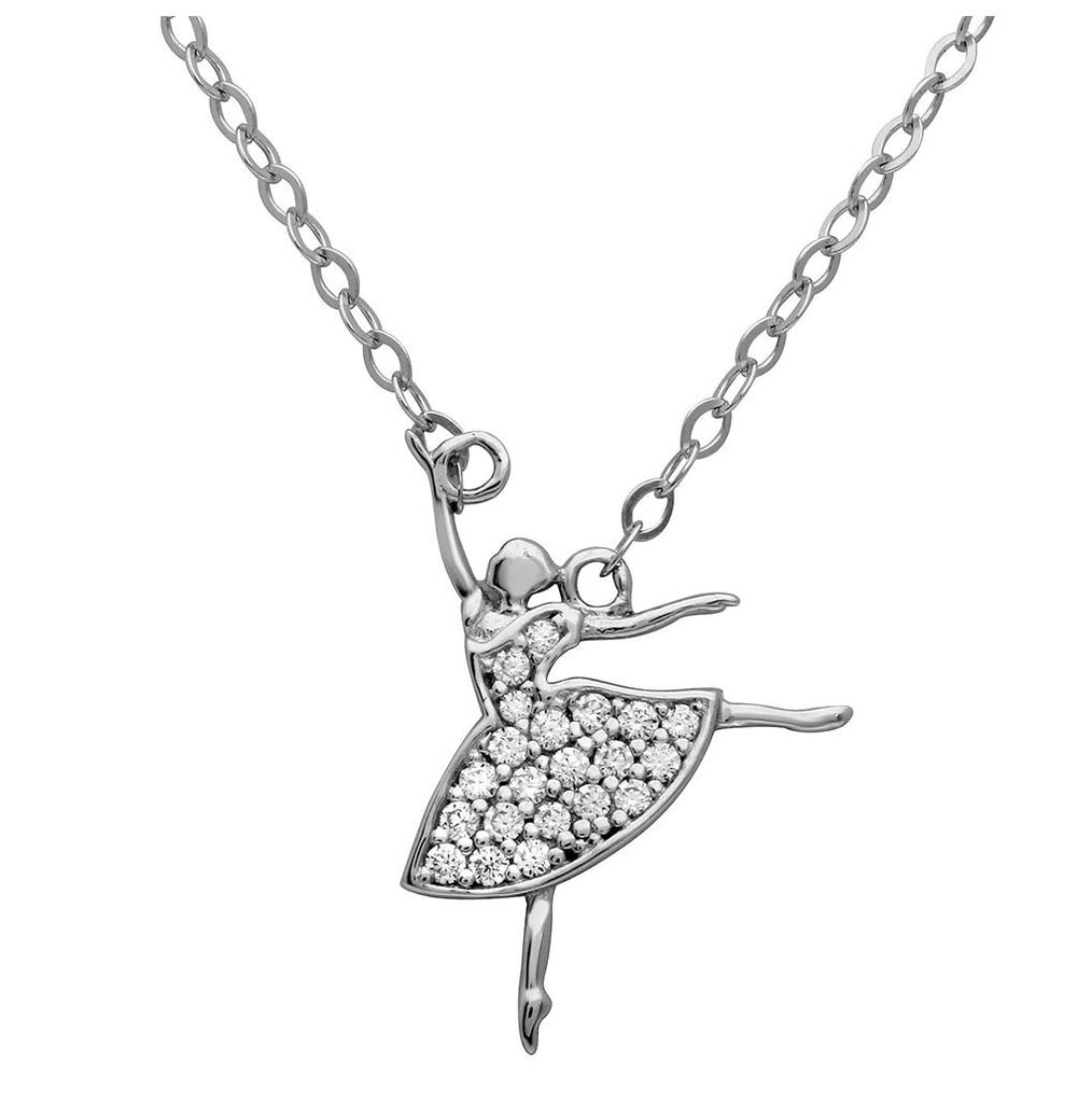 .925 Sterling Silver Rhodium Plated Ballerina Cz Necklace