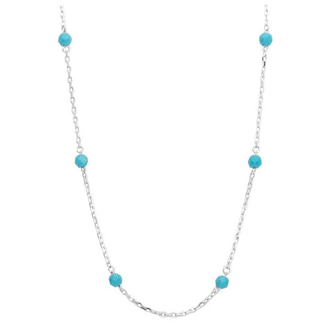 .925 Sterling Silver Rhodium Plated Blue Beaded Necklace