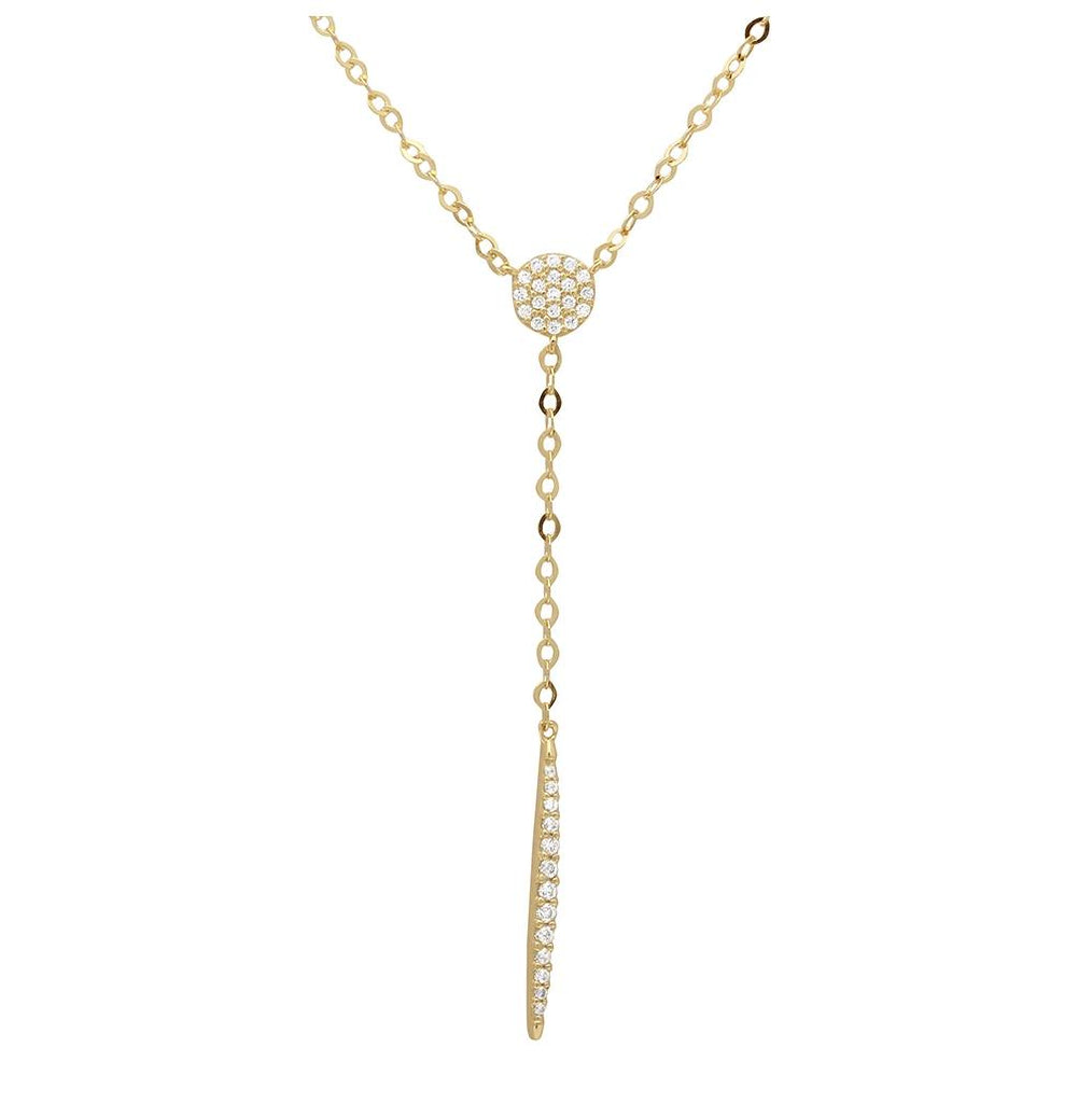 .925 Sterling Silver Gold Plated Cz Drop Bar Necklace