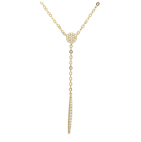 .925 Sterling Silver Gold Plated Cz Drop Bar Necklace