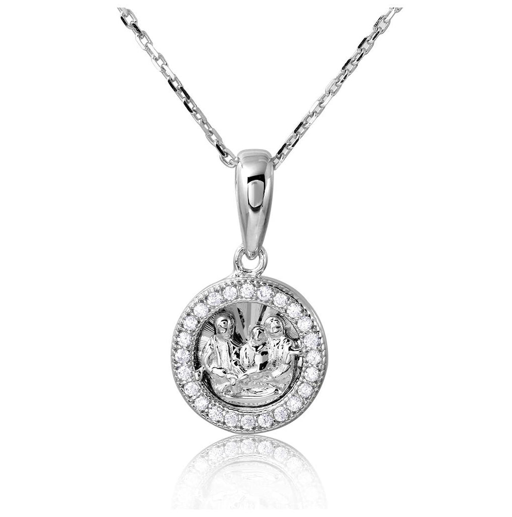 .925 Sterling Silver Rhodium Plated Religious Medallion Necklace