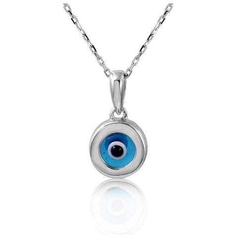 .925 Sterling Silver Rhodium Plated Round Evil Eye Necklace