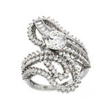 .925 Sterling Silver Rhodium Plated Clear Baguette Round Center Cz Ornate Wrap Ring, <b>size: 5</b>