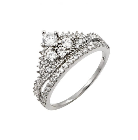 .925 Sterling Silver Rhodium Plated Clear Round Pave Set Cz Tiara Ring, <b>size: 5</b>