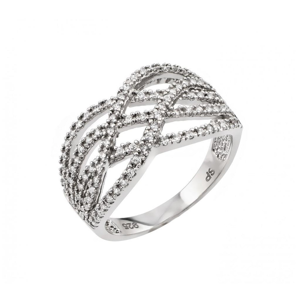 .925 Sterling Silver Rhodium Plated Micro Pave Set Clear Cz Interlacing Knot Ring, <b>size: 5</b>