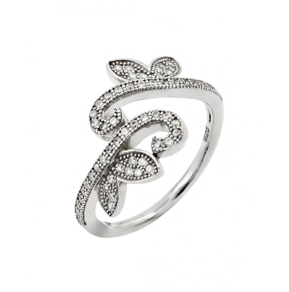 .925 Sterling Silver Rhodium Plated Pave Set Clear Cz Leaf Vine Ring, <b>size: 5</b>