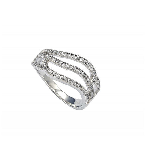 .925 Sterling Silver Rhodium Plated Micro Pave Set Clear Cz Wave Ring, <b>size: 5</b>