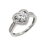 .925 Sterling Silver Rhodium Plated Clear Micro Pave Set Cz Heart Ring, <b>size: 5</b>