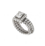 .925 Sterling Silver Rhodium Plated Pave Set Clear Cz Flexible Square Ring, <b>size: 5</b>