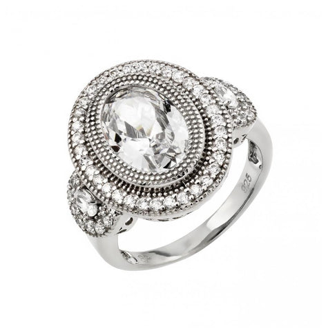 .925 Sterling Silver Rhodium Plated Micro Pave Set Cz Antique Oval Ring, <b>size: 5</b>