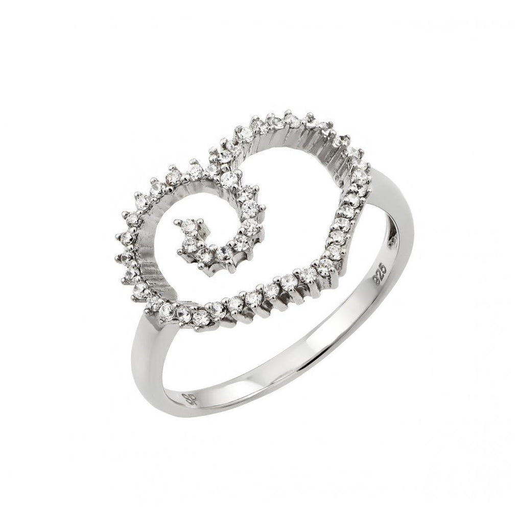 .925 Sterling Silver Rhodium Plated Cz Open Heart Ring, <b>size: 5</b>