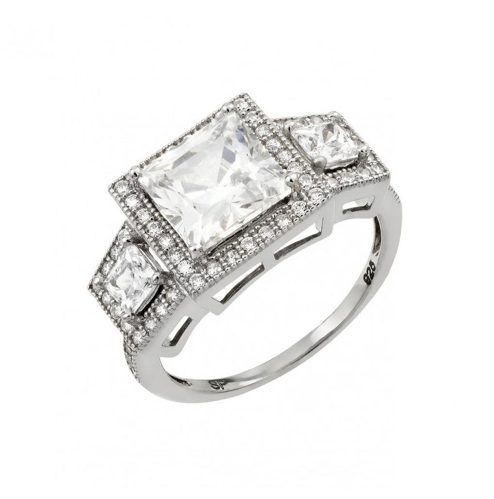 .925 Sterling Silver Rhodium Plated Micro Pave Cz Ring, <b>size: 5</b>