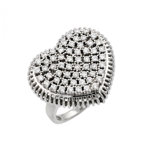 .925 Sterling Silver Rhodium Plated Pave Set Clear Cz Heart Ring, <b>size: 5</b>