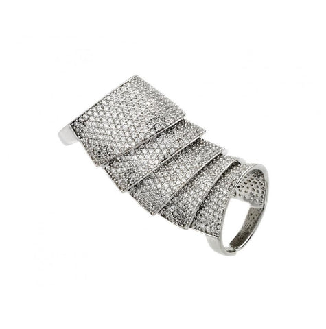 .925 Sterling Silver Rhodium Plated Armadillo Shell Pave Ring, <b>size: 6</b>