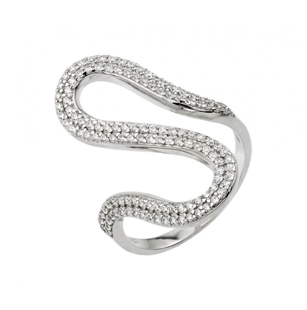 .925 Sterling Silver Rhodium Plated Wavy Cz Ring, <b>size: 5</b>