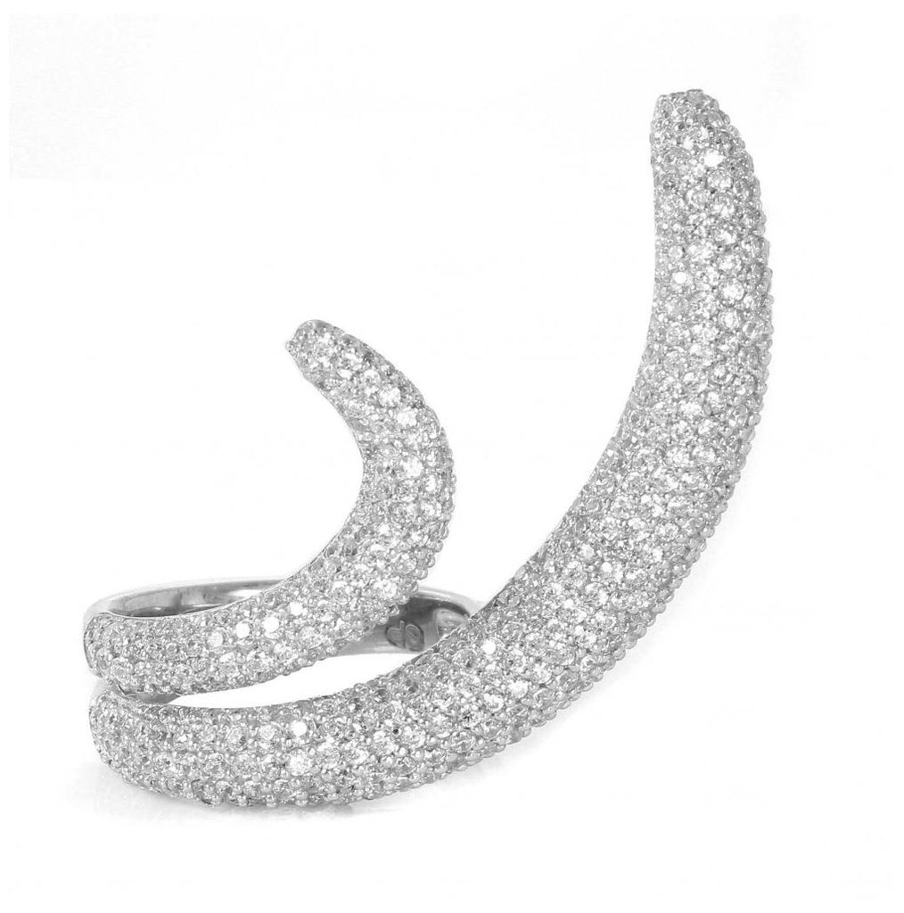 .925 Sterling Silver Rhodium Plated Two Tails Cz Ring, <b>size: 5</b>