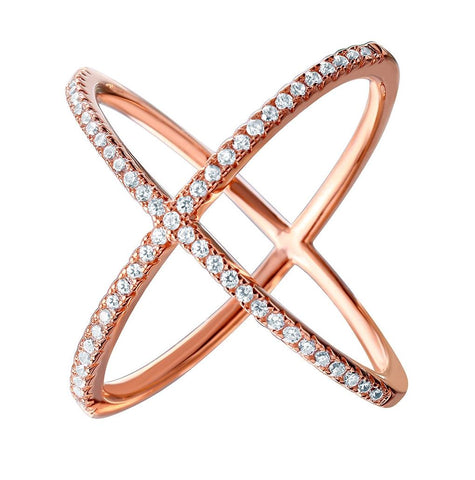 .925 Sterling Silver Nickel Free Rose Gold Plated 4 Way Cz Ring, <b>size: 5</b>