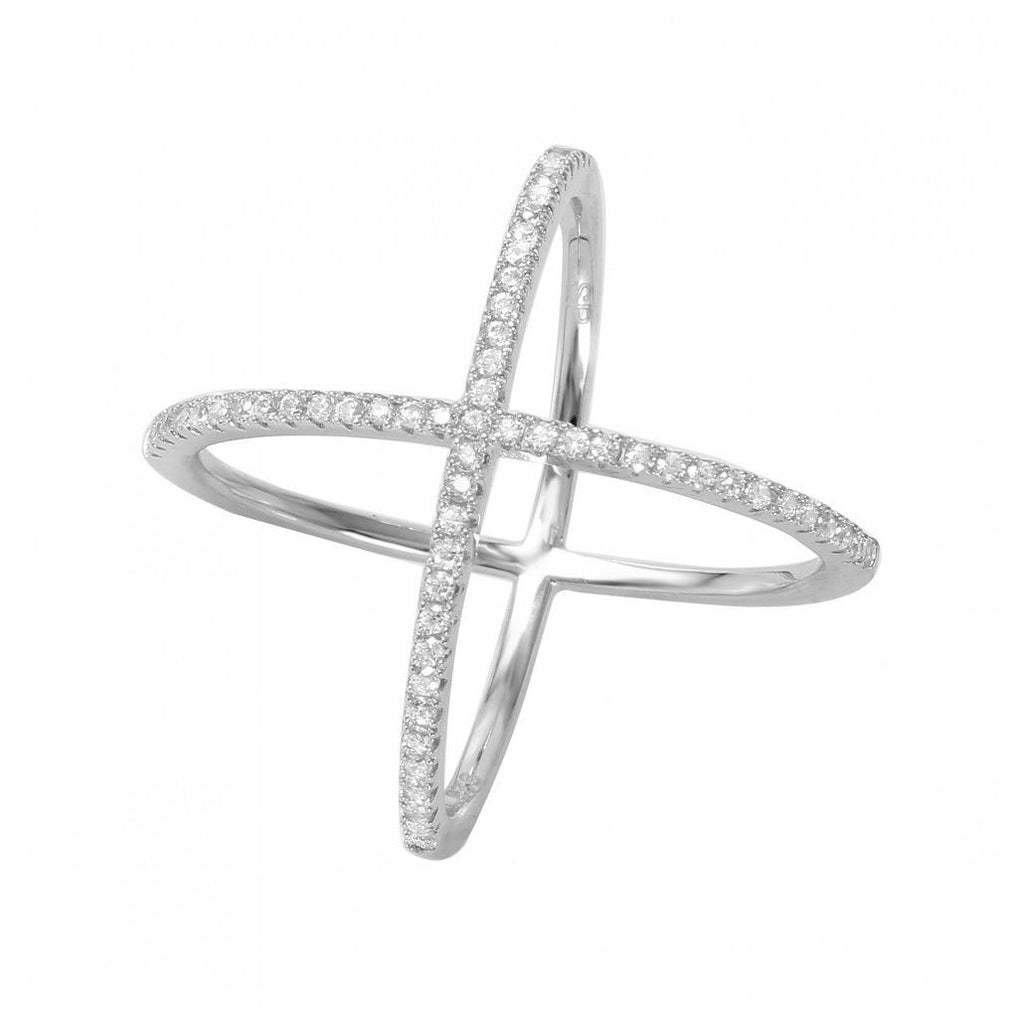 .925 Sterling Silver Rhodium Plated Cross Cz Ring, <b>size: 5</b>