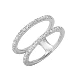 .925 Sterling Silver Rhodium Plated Twin Band Cz Ring, <b>size: 5</b>