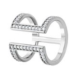 .925 Sterling Silver Rhodium Plated Cz Double Bar Ring, <b>size: 5</b>