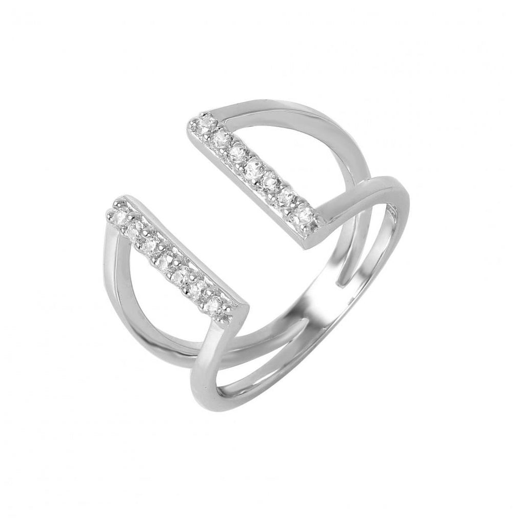 .925 Sterling Silver Rhodium Plated Huggie Cuffed V-shaped Cz Ring, <b>size: 5</b>