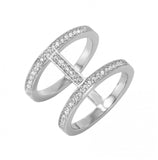 .925 Sterling Silver Rhodium Plated Twin Connected Bands, <b>size: 5</b>