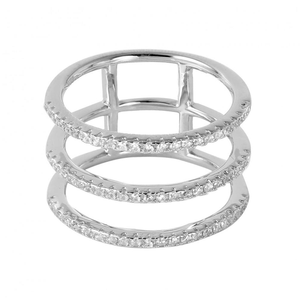 .925 Sterling Silver Rhodium Plated Triple Connected Band, <b>size: 6</b>