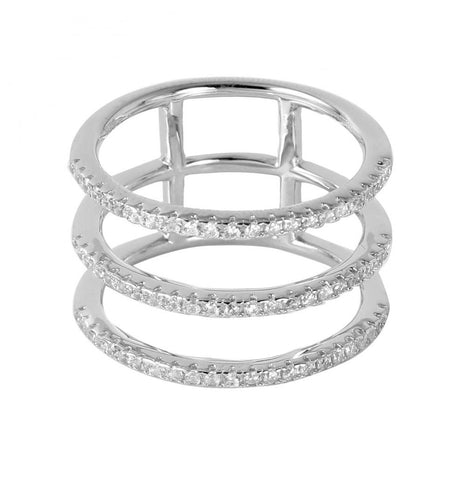 .925 Sterling Silver Rhodium Plated Triple Connected Band, <b>size: 6</b>