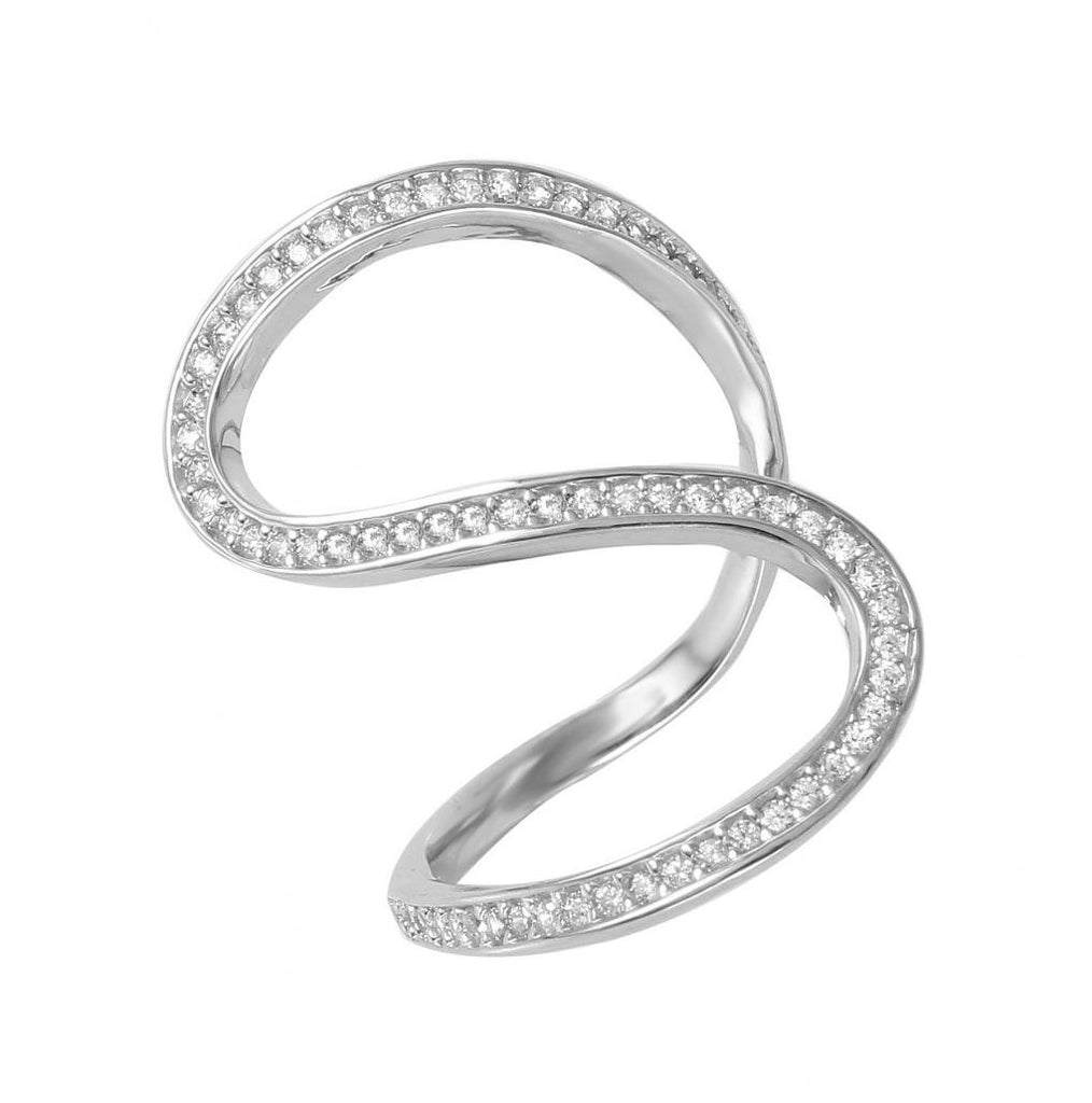 .925 Sterling Silver Rhodium Plated S-shaped Cz Ring, <b>size: 6</b>